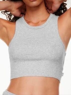 WOMEN'S TNA ARITZIA GREY RIBBED CROP TANK TOP WIFEBEATER SHIRT SIZE SMALL $35